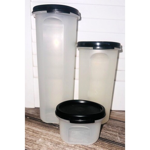3 Tupperware Modular Mates Containers Round #1641, #1643, #1605 w/Lids Black NEW - Picture 1 of 2